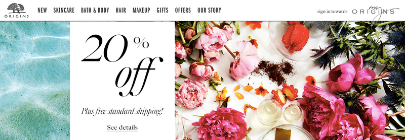 Origins, 20% off and free shipping with code JUST4U